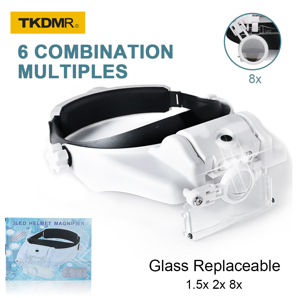 Electronics Repair Glasses - TKDMR-LED Headband Magnifier, Hands Free, Bateria