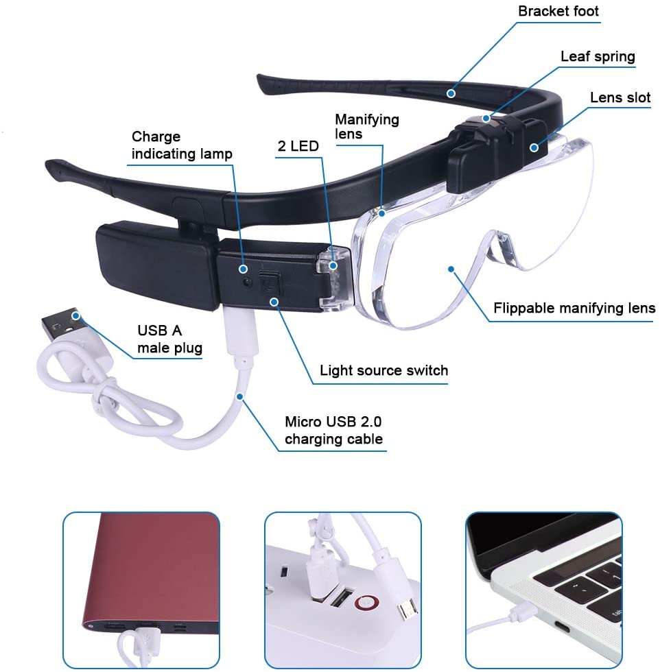 Lupa lupa 1.5x/2x/ 2.5x/3.5x/4 - Electronics Repair Glasses avaliação e preço
